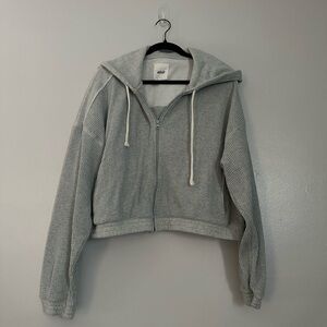 Aerie Light Gray Waffle Knit Zip-Up Jacket